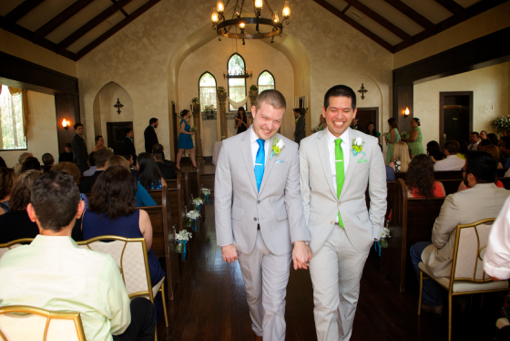 Happy Wedded Couple in historic Texas hill country chapel